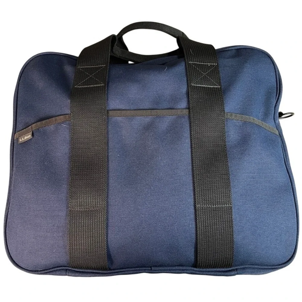 LL Bean Navy Blue Canvas Briefcase Laptop Bag Travel Messenger Case